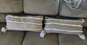 Magnolia Home Down Feather Throw Pillow Set Of 2 Boho Tan & White Tassel